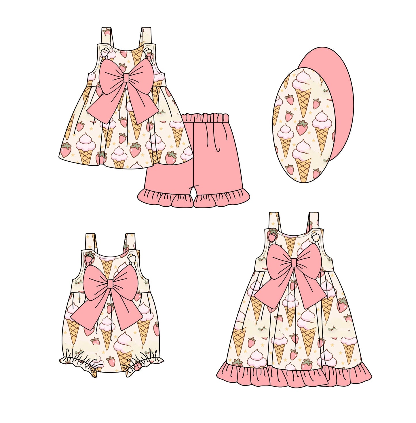 Baby Girl Popsicles Strawberry Bows Sibling Romper Dress Set ( Moq 5 Each Style ) 1.23