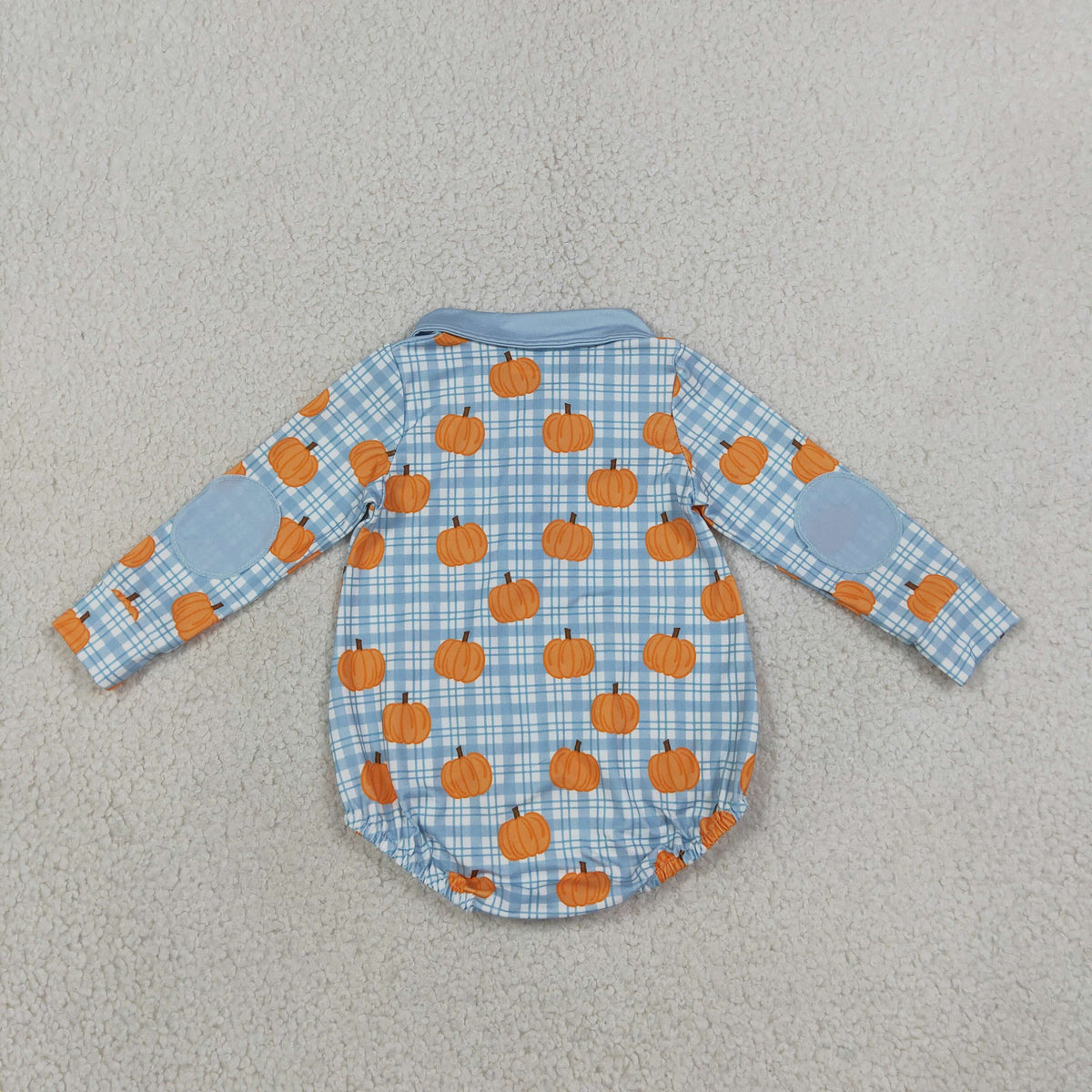 Baby Boys Kids Long Sleeves Pumpkins Blue Plaid Zipper Bubble Romper Fall Clothes RTS