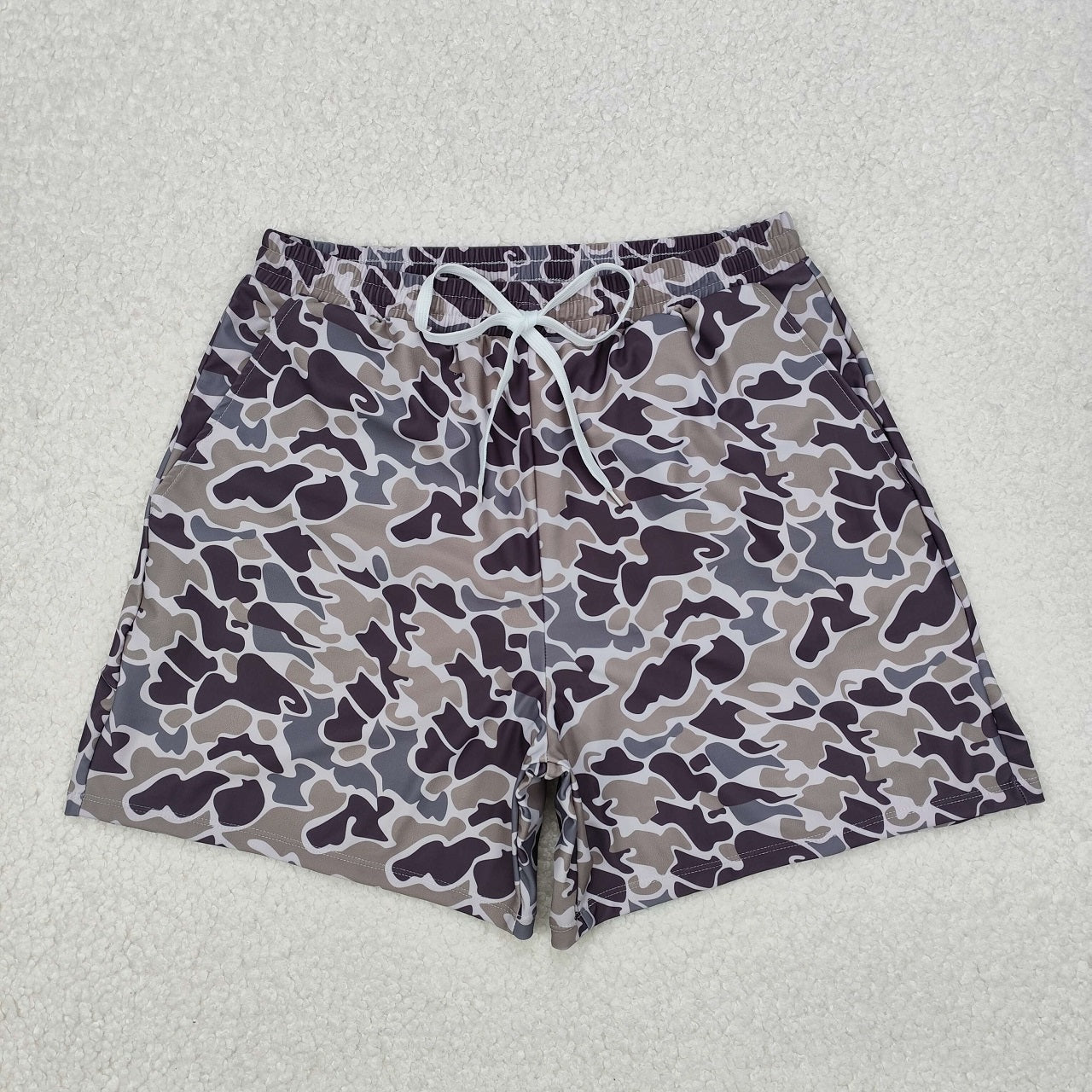 Baby Boy Girl Adult Dark Grey Camo Sibling Family Trunks Swimsuit RTS