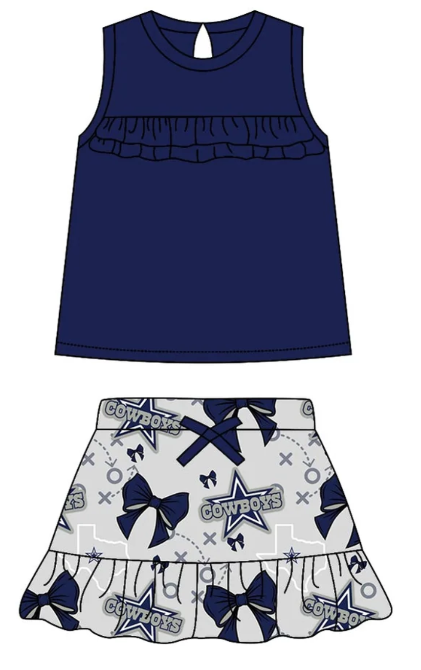 Baby Girl Sleeveless Cowboys Bows Sibling Team Dress Set ( Moq 5 Each Style ) 2.19