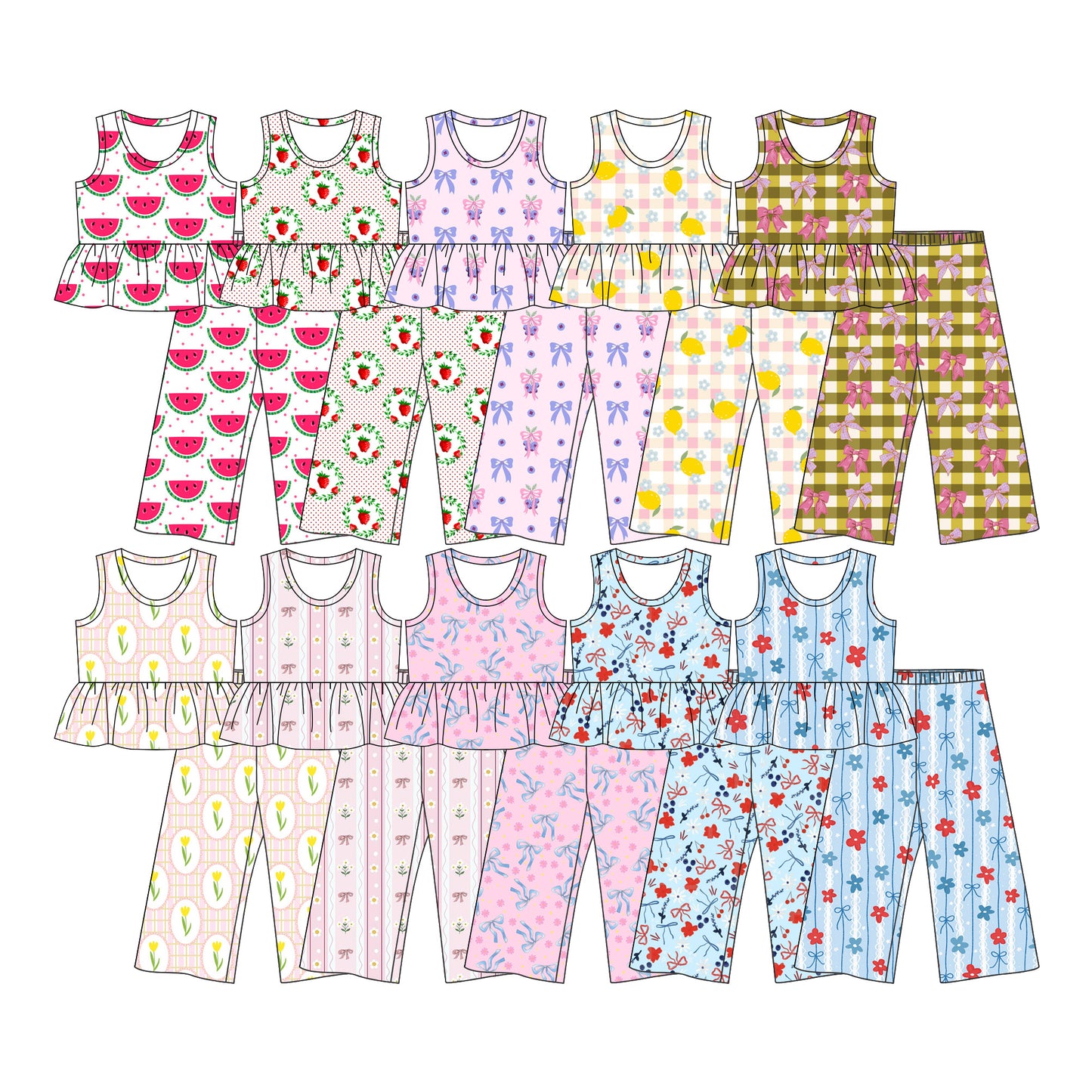 ( Moq 5 Each Style ) Sibling Baby Girls Kids Sleeveless Bows Tops Pants Sets Clothes