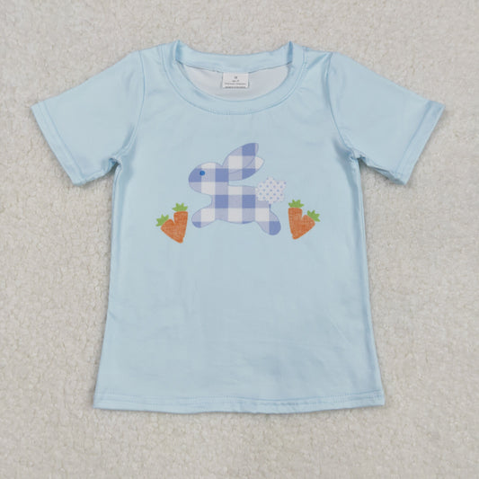 Baby Boy Blue Short Sleeves Easter Rabbit Carrot Shirt Tops RTS