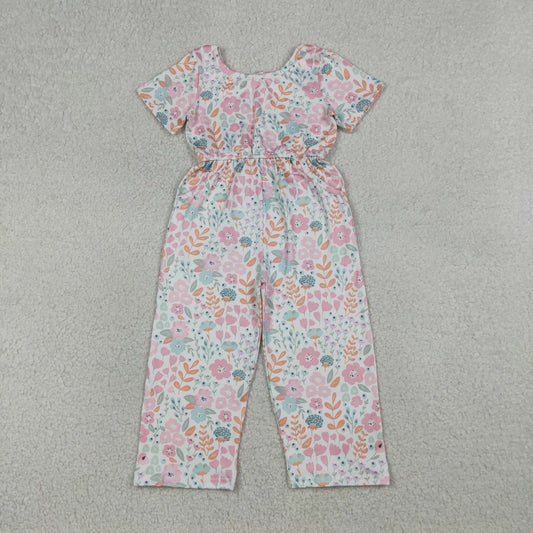Baby Girls Toddler Short Sleeves Flower Pockets Pants Jumpsuit RTS