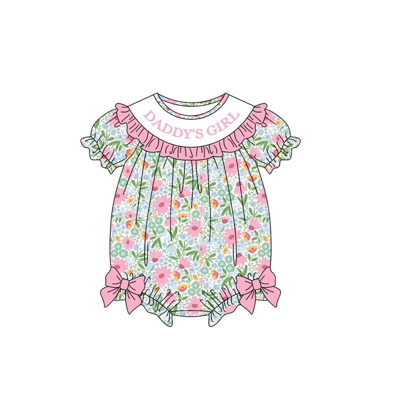 ( Moq 5 ) Preorder Baby Girls Infant Daddy's Girl Flower Pink Bows Bubble Romper Clothes