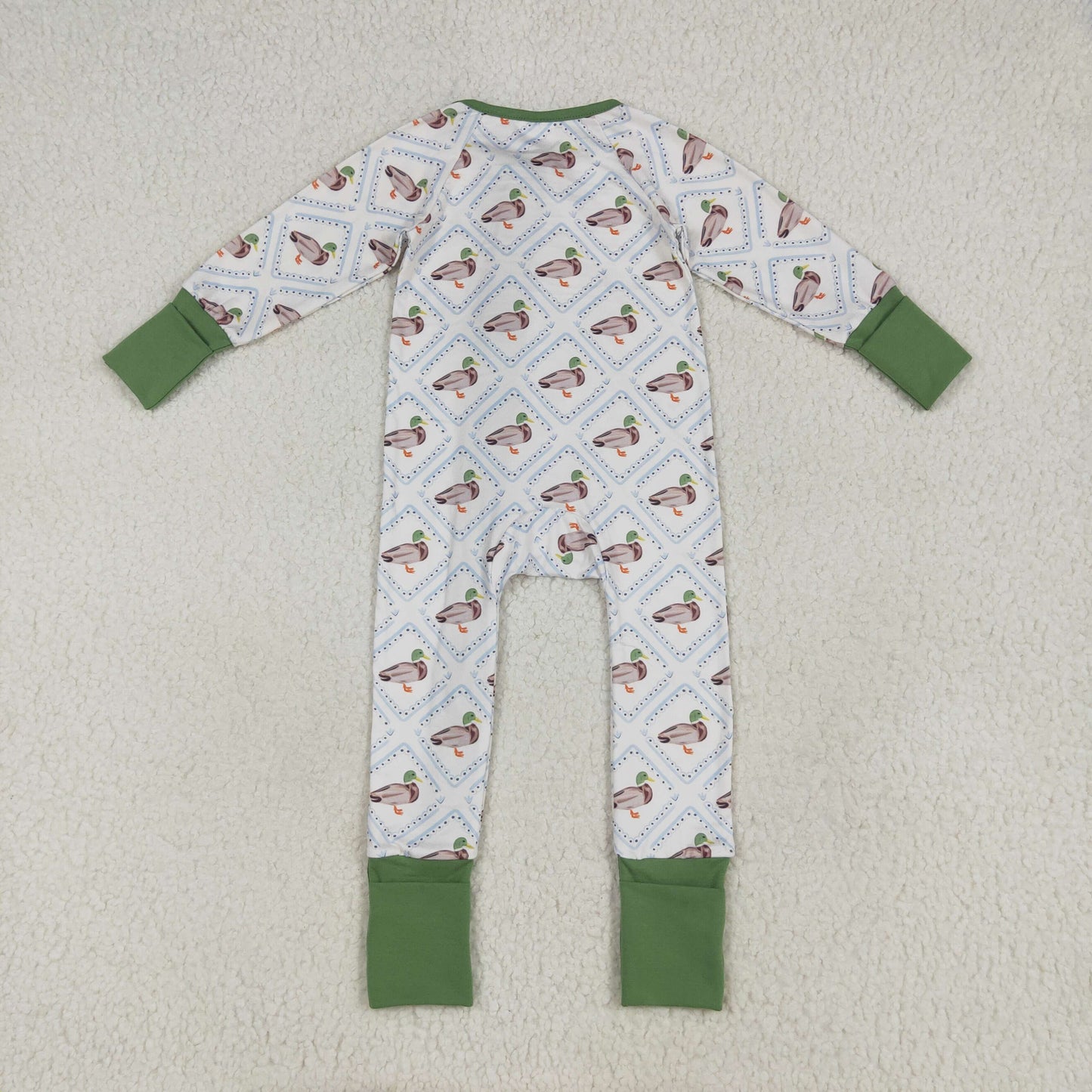 Baby Girl Toddler Long Sleeves Ducks Green Zipper Green Romper RTS