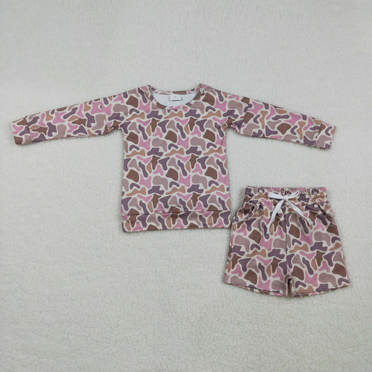 Baby Girl Kids Long Sleeves Camo Print Tops Pockets Shorts Clothes Set RTS