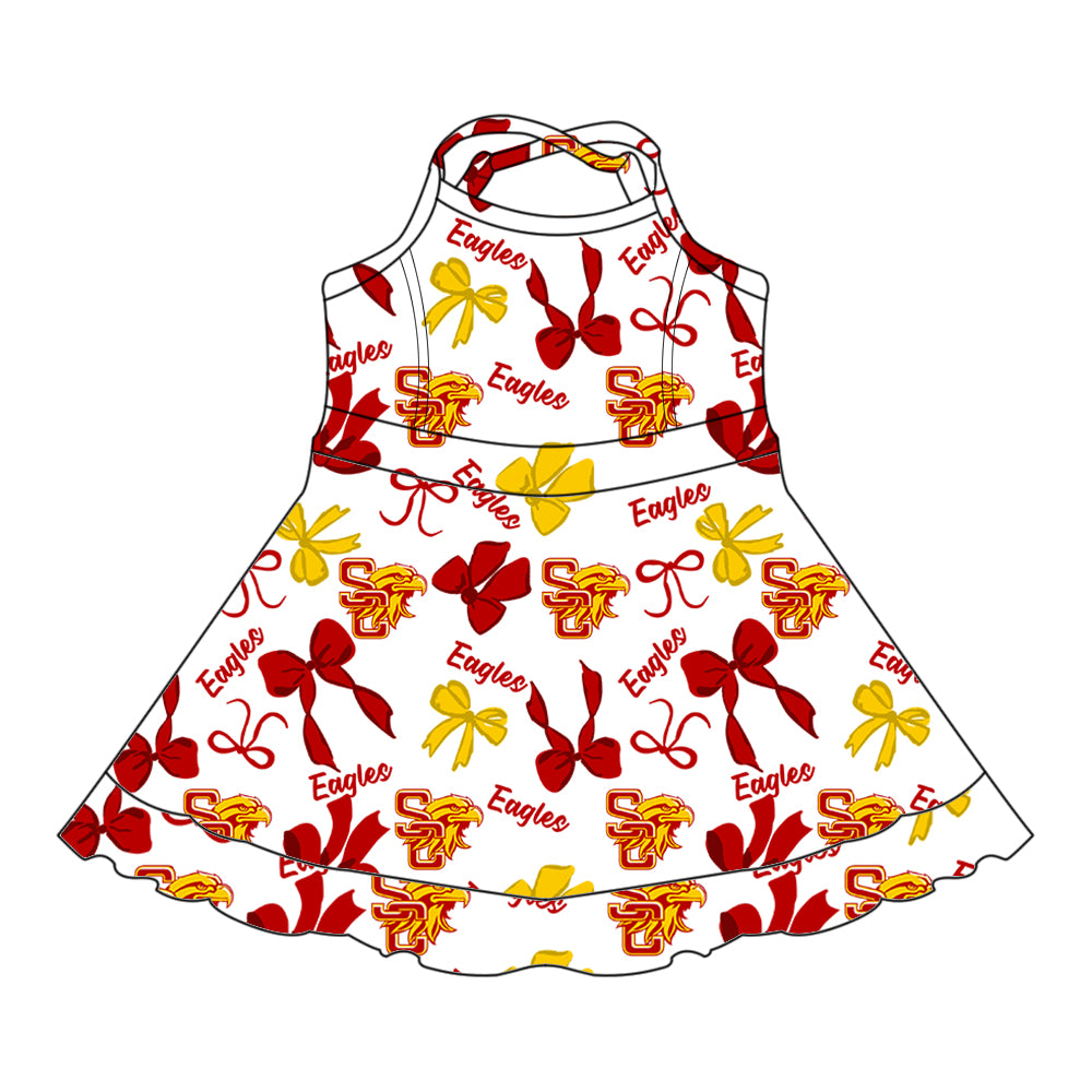 ( Moq 5 each style ) Baby Boy Girl Team Cheer Sibling Shirt Bows Eagles Jumpsuit Dress Set 7.31