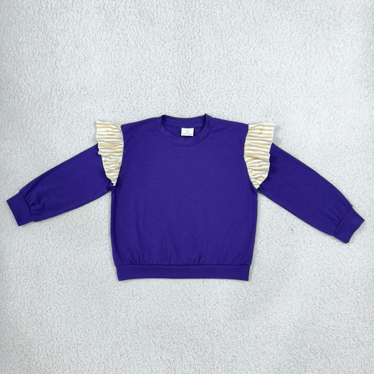 Baby Girls Toddler Stripes Ruffle Long Sleeves Purple Shirt Tops Clothes RTS