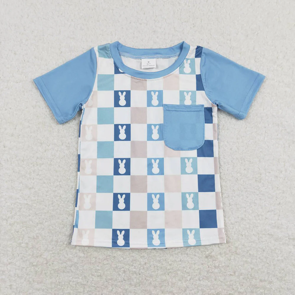 Baby Boy Kids Short Sleeves Checkered Rabbits Sibling Romper Pajamas Clothes Set