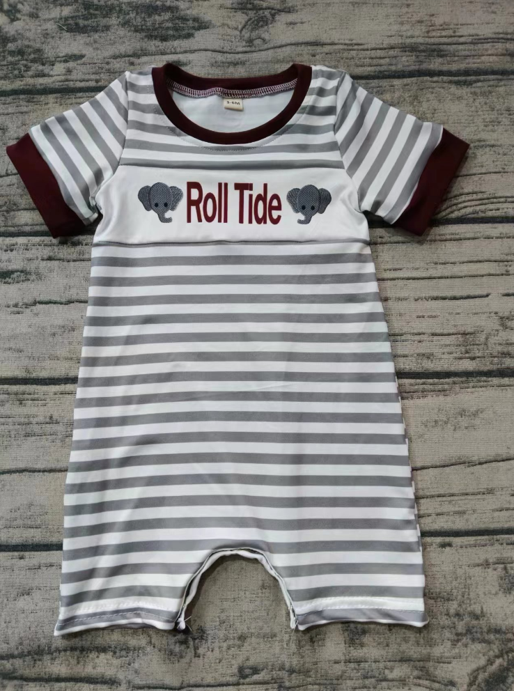 Baby Boy Short Sleeves Elephant Stripes Sleeper Team Romper