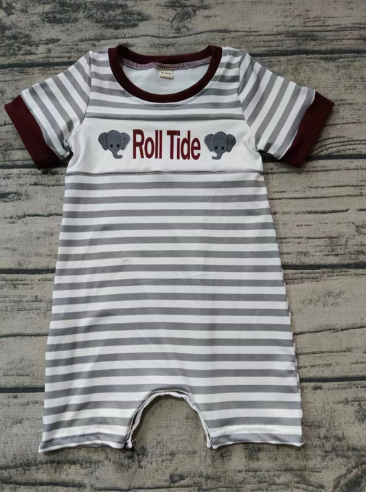 Baby Boy Short Sleeves Elephant Stripes Sleeper Team Romper