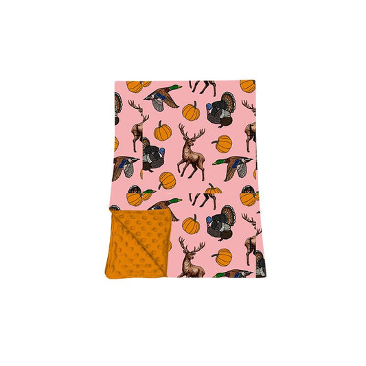 ( Moq 5 ) Preorder Baby Girls Toddler turkey Pumpkins Ducks Deer Fall Blanket