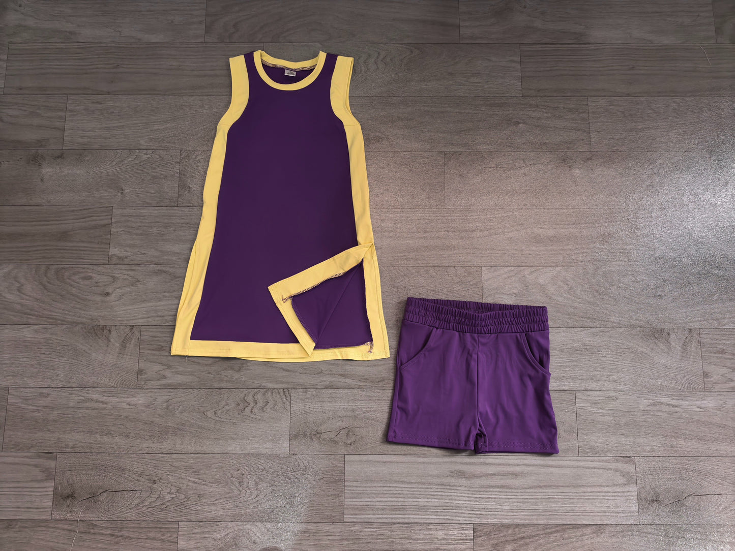 ( No moq ) Preorder Baby Girls Kids Sleeveless Purple Tops Shorts Set Yoga Active Clothes