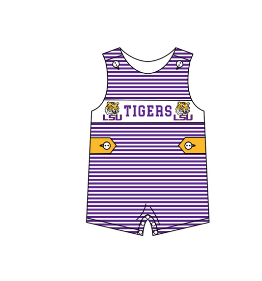 ( Moq 5 ) Baby Boys Kids Sleeveless Purple Stripes Tigers Team Summer Romper
