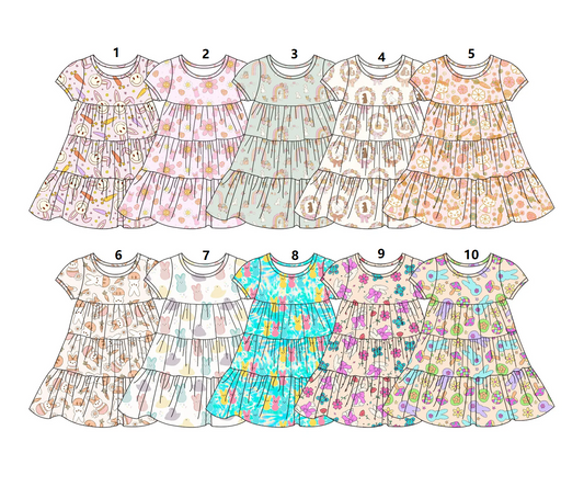 ( Moq 5 Each Style ) Sibling Baby Girls Short Sleeves Rabbits Knee Length Dresses