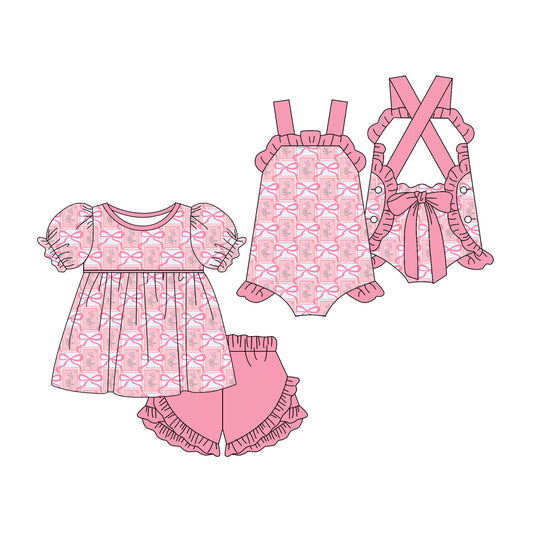 ( Moq 5 Each Style ) Sibling Baby Girls Kids Flower Bows Tops Shorts Summer Set Romper