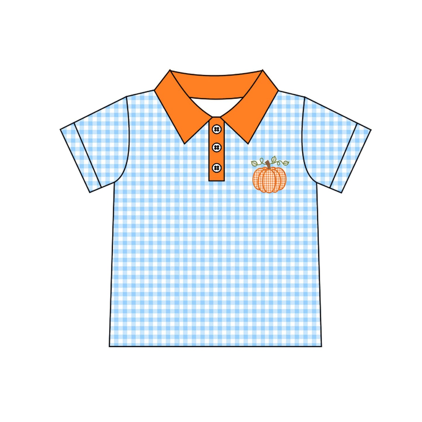 ( Moq 5 ) Preorder Baby Boys Kids Pumpkin Blue Plaid Buttons Shirt Kids Thanksgiving Clothes