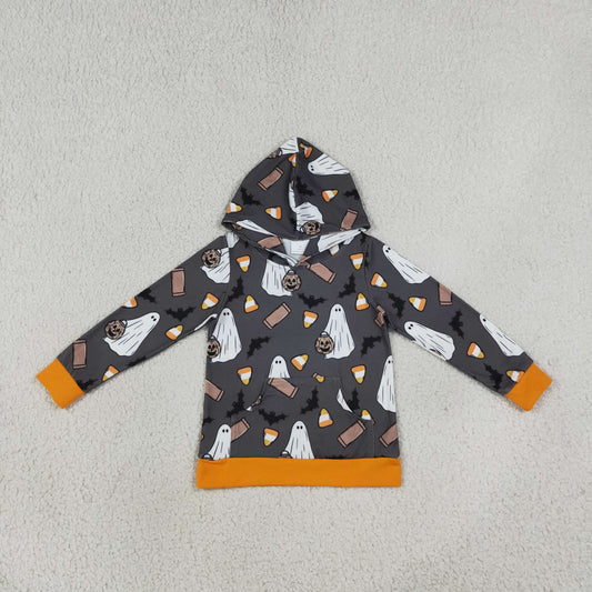 Toddler Kids Ghosts Pumpkins Halloween Pocket Hoodie Pullover Zipper Shirt Clothes RTS
