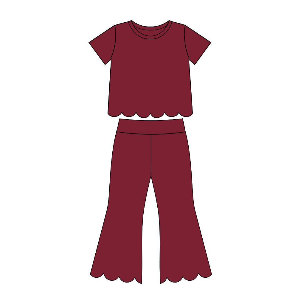 ( Moq 5 ) Preorder Baby Girls Kids Short Sleeves Red Shirt Pants Scallop Set Clothes
