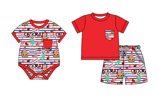 Baby Boy July 4th Flags Melon Sibling Romper Set ( Moq 5 Each Style ) 2.10