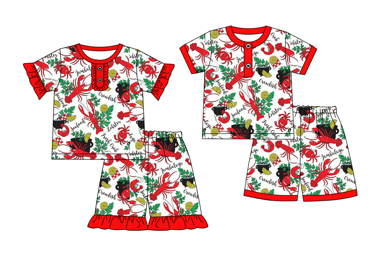 Baby Boy Girl Short Sleeves Crawfish Sibling Pajamas Set ( Moq 5 Each Style ) 1.4