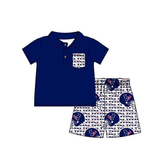 Baby Boy Short Sleeves Team Navy Blue Shirt Cow Team Shorts Moq 5