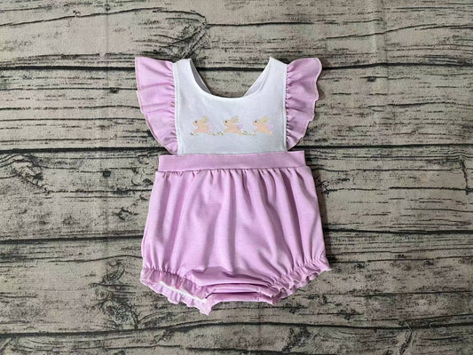 No Moq Pre-order SR0620 Easter Baby Girl Rabbit Purple One Piece Romper