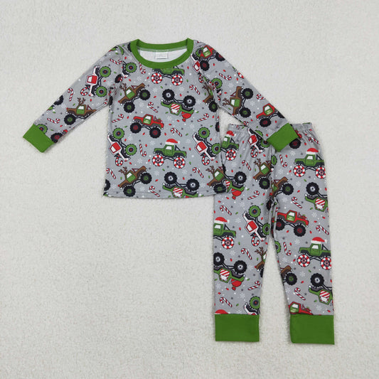 Baby Boys Kids Long Sleeves Christmas Trucks Shirt Pants Pajamas Set RTS