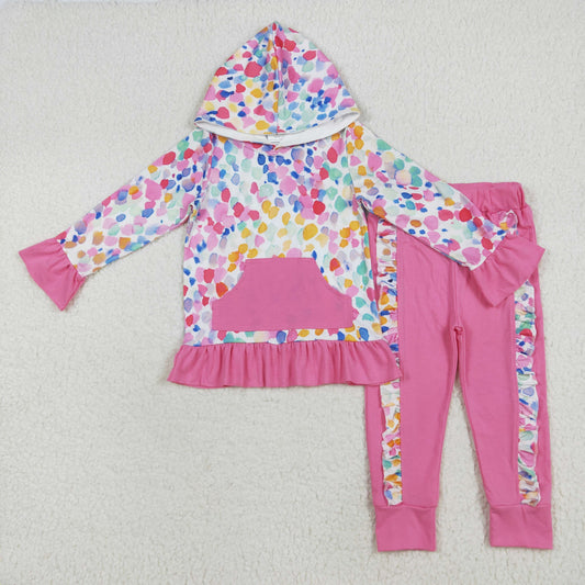 Baby Girl Long Sleeves Colorful Leopard Hoodie Shirt Pink Pants Clothes Set RTS