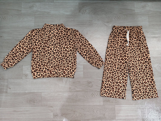 ( No moq ) Preorder Baby Girls Kids Long Sleeves Pullover Shirt Leopard Pants Set Yoga Active Clothes