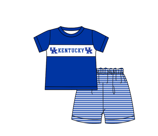 ( Moq 5 ) Baby Boys Toddler Short Sleeves Blue Shirt Stripes Shorts Team Summer Set