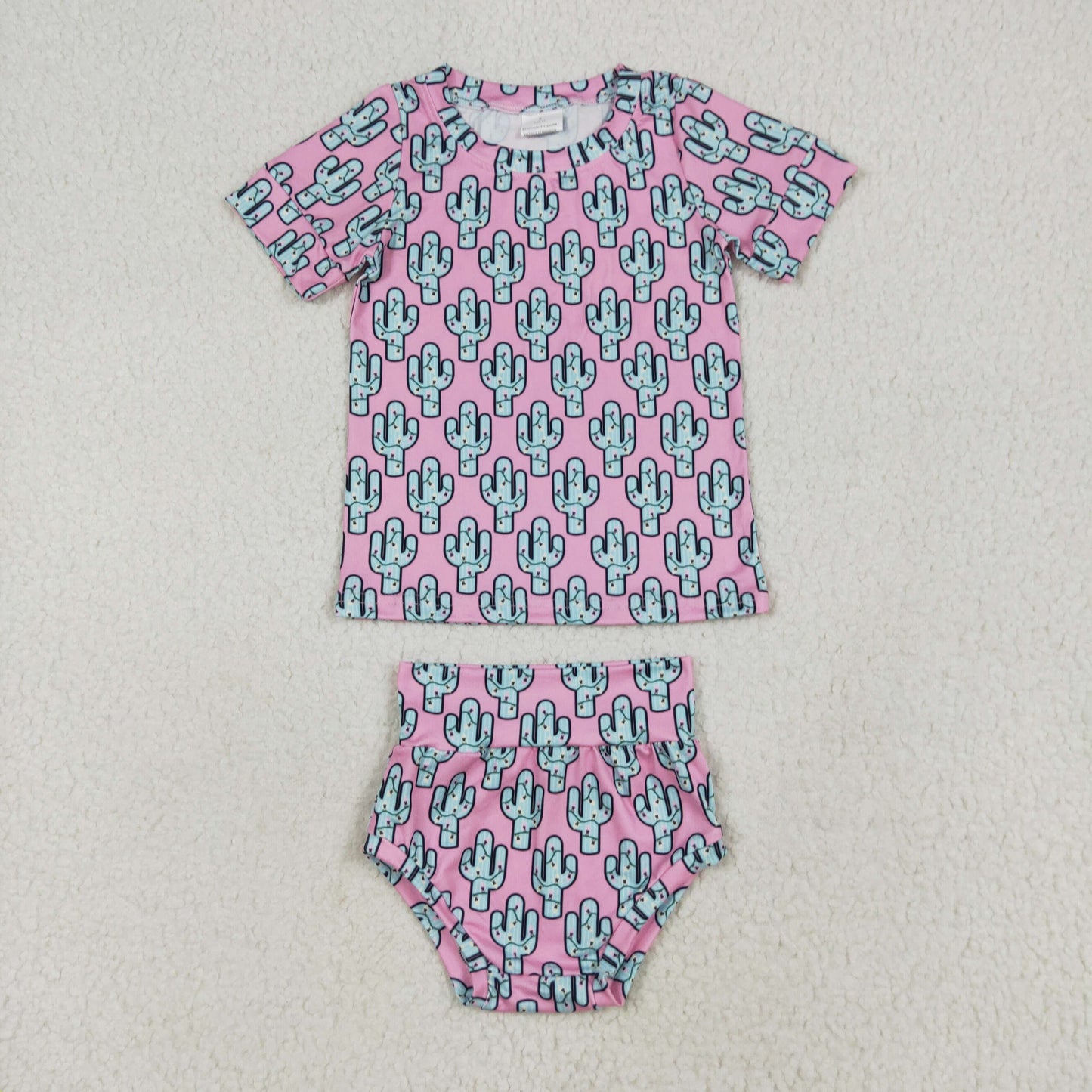 Baby Girl Short Sleeves Cactus Lights Shirt Top Bummie Clothes Christmas Set RTS