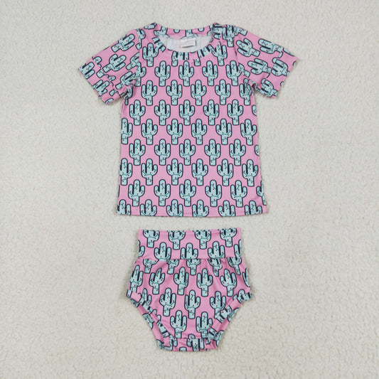 Baby Girl Short Sleeves Cactus Lights Shirt Top Bummie Clothes Christmas Set RTS