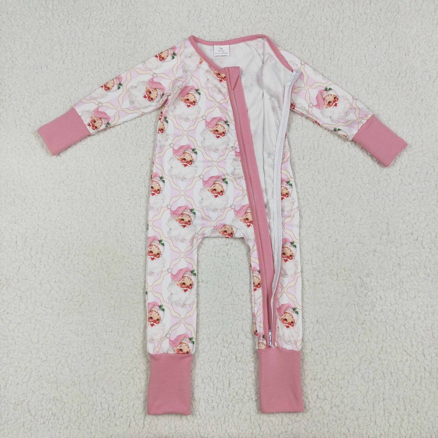 Baby Kids Infant Long Sleeves Christmas Santa Bows Zipper Romper RTS