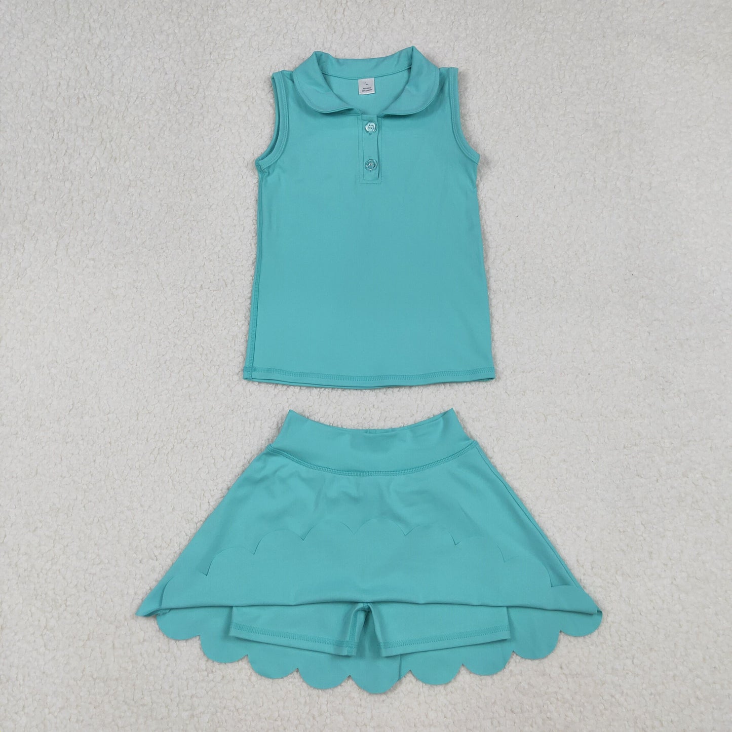Toddler Girls Sleeveless Buttons Tops Yoga Active Shorts Skirt Skort Green Set RTS