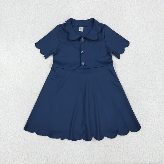 Baby Girl Navy Short Sleeves Buttons Yoga Active Knee Length Skort Dress RTS