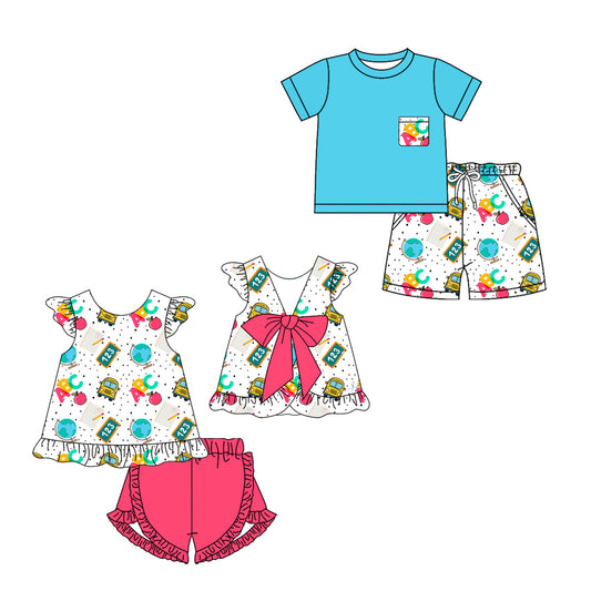 ( Moq 5 Each Style ) Sibling Baby Boys Girls Short Sleeves Shirts Shorts Back to School Sets
