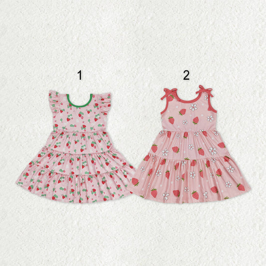 Sibling Baby Girls Kids Flower Strawberry Summer Ruffle Knee Length Dresses RTS
