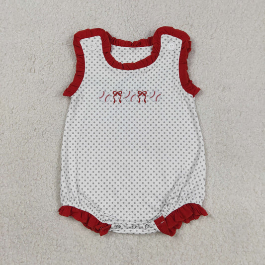 Baby Girls Infant Sleeveless Embroidery Baseball Bows Dots Bubble Romper RTS