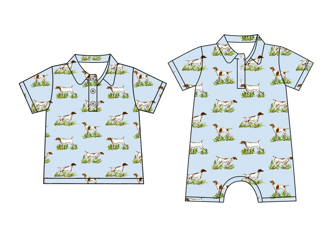 Baby Boy Short Sleeves Dogs Blue Sibling Romper Shirt ( Moq 5 Each Style ) 3.17