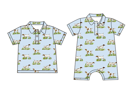 Baby Boy Short Sleeves Dogs Blue Sibling Romper Shirt ( Moq 5 Each Style ) 3.17