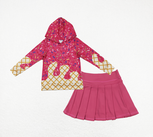 Baby Girl Long Sleeves Drips Hoodie Shirt Pink Yoga Active Skort Team Set RTS
