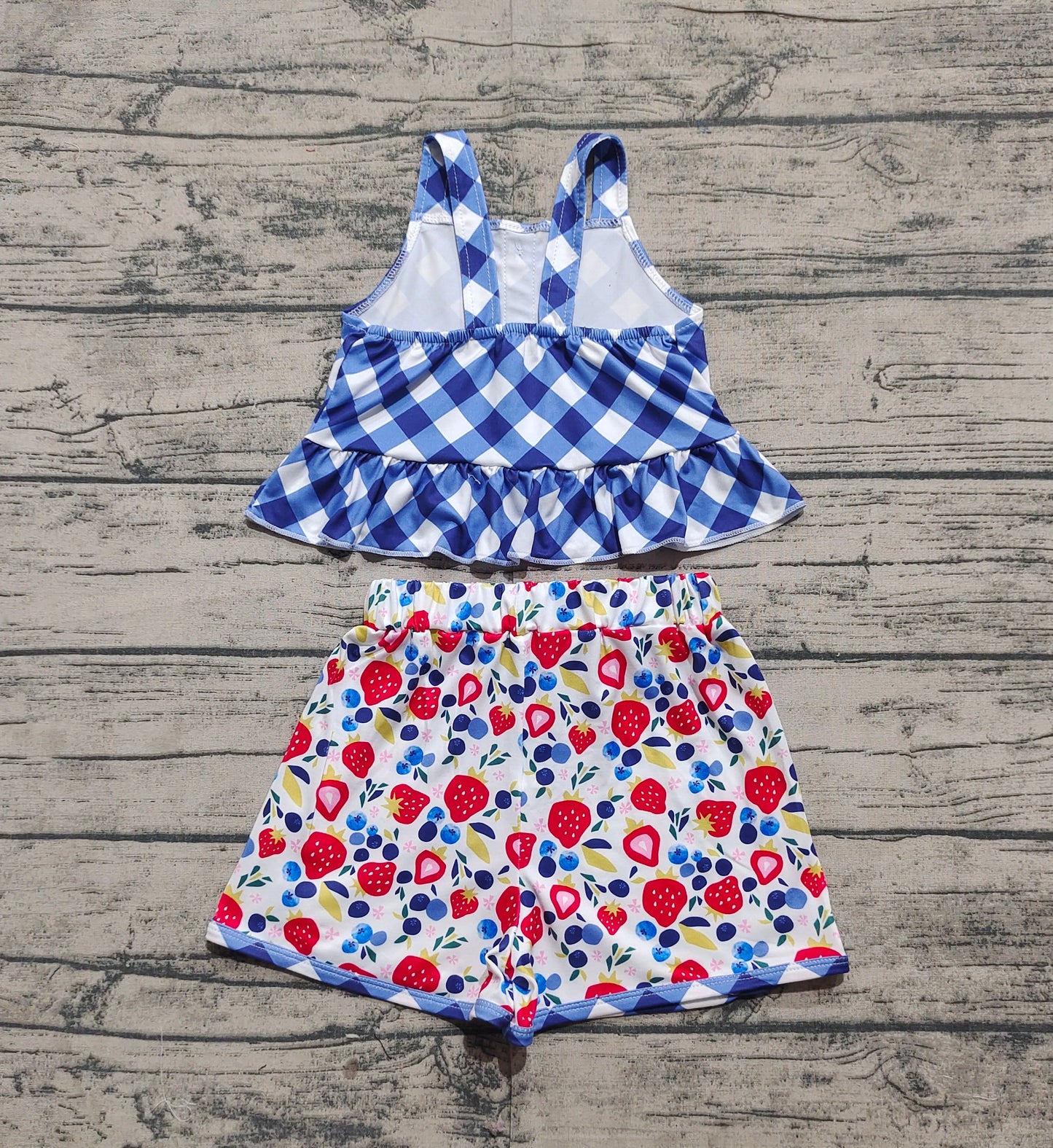 Baby Girl Straps Checkered Tunic Fruits Shorts Set  RTS