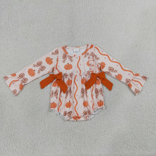 Baby Girls Infant Long Sleeves Bows Pumpkins Romper Fall Clothes RTS