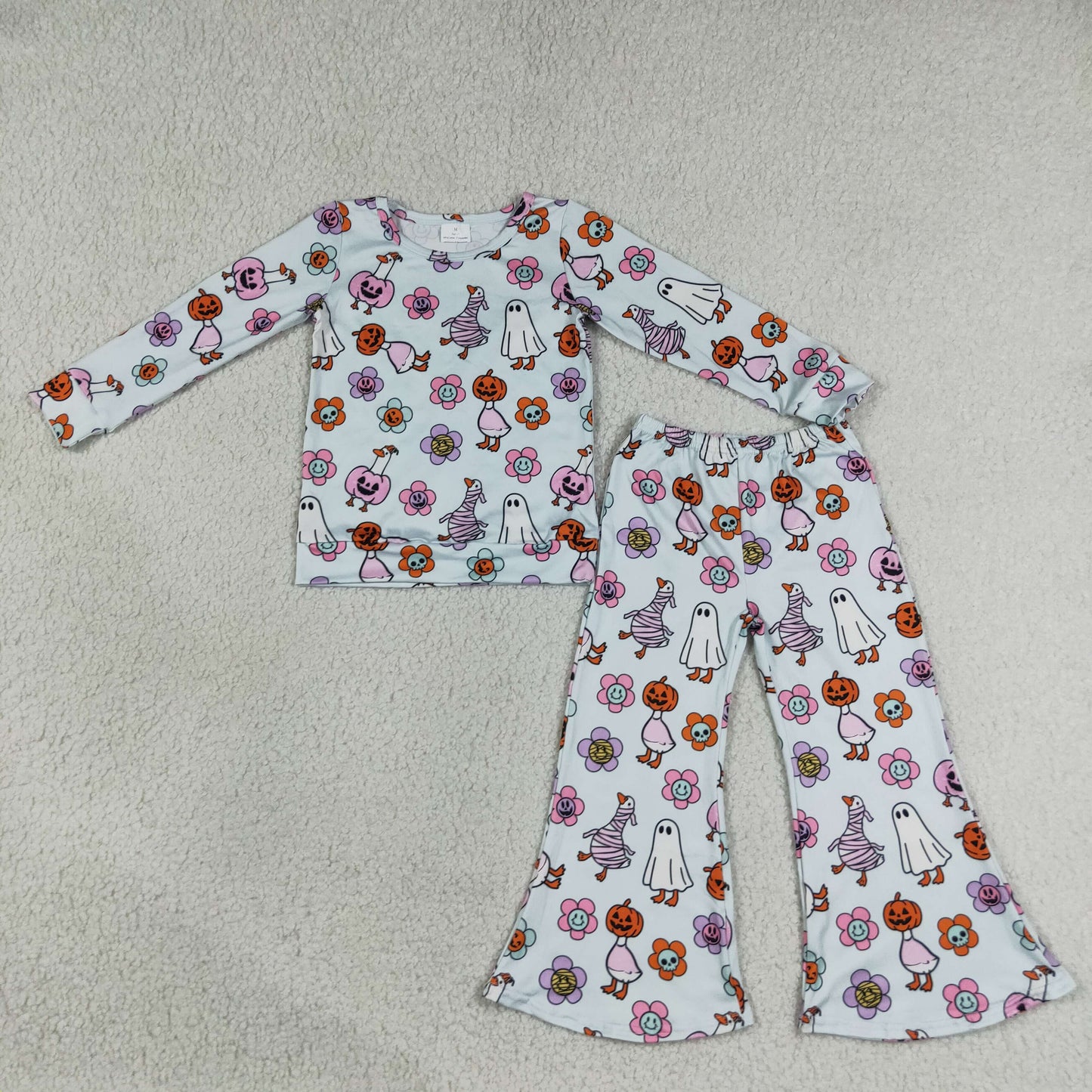Sibling Baby Girls Kids Long Sleeves Pumpkins Ghosts Flower Shirts Bell Pants Fall Sets Clothes RTS