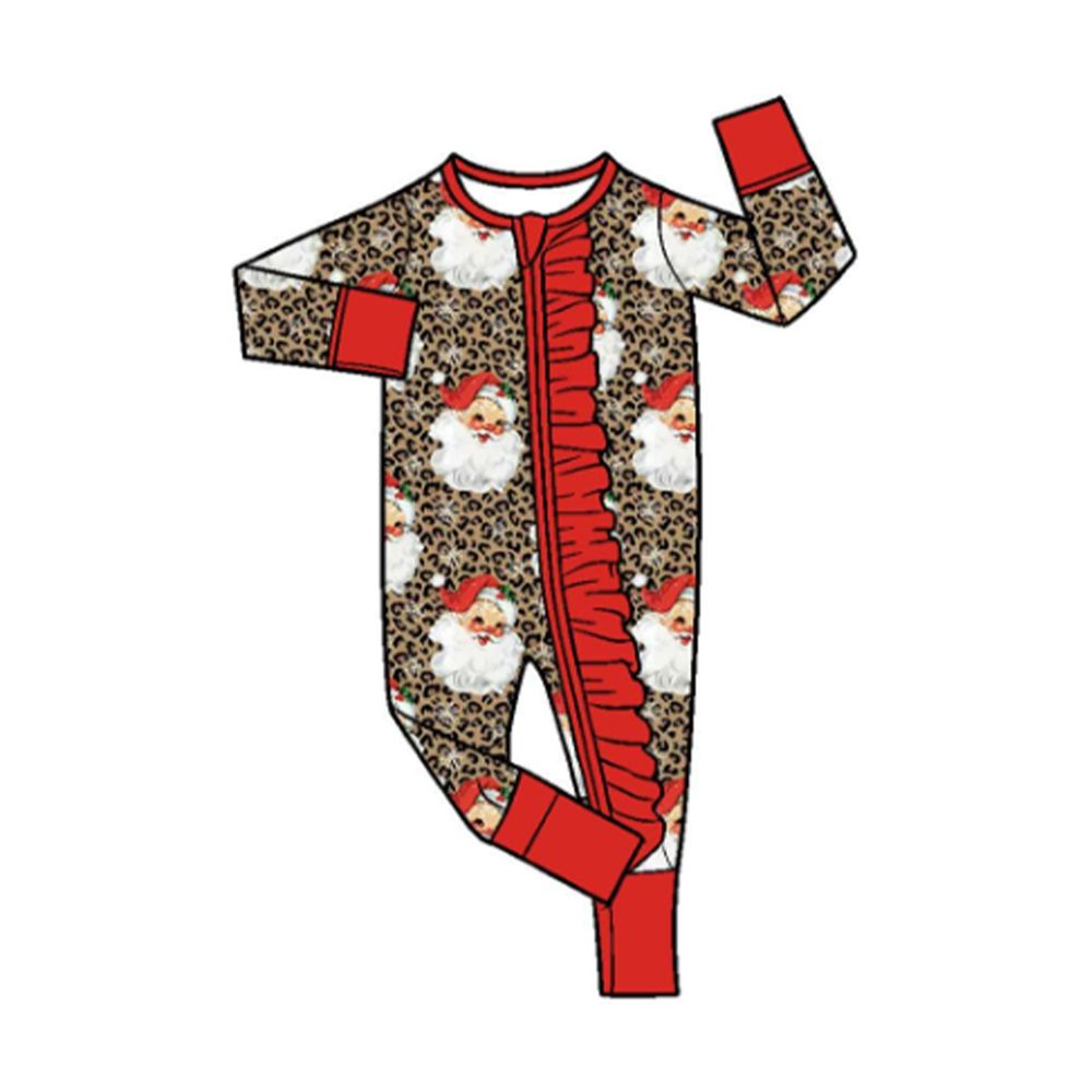 ( Moq 5 ) Preorder Baby Girls Infant Leopard Santa Christmas Zipper Footie Sleeper Romper Clothes