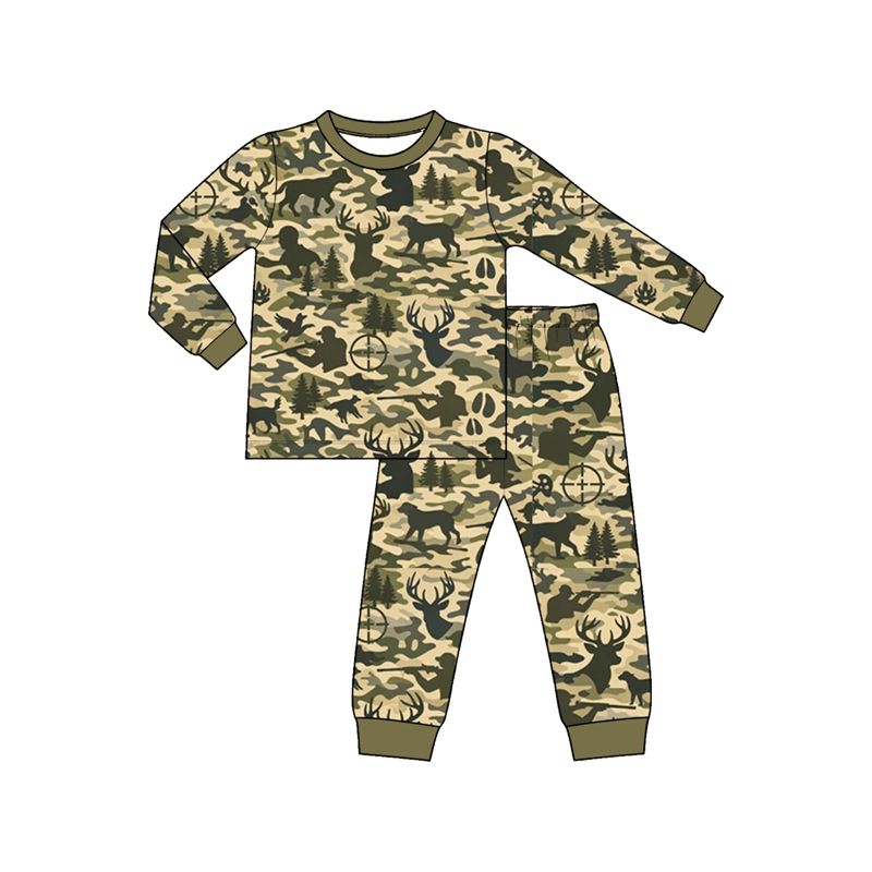 ( Moq 5 ) Preorder Baby Boys Kids Deer Ducks Dogs Shirt Camo Pants Hunting Set Pajamas Clothes