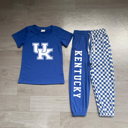 ( No moq ) Preorder Baby Boys Kids Blue Short Sleeves Cotton Shirt Checked Pockets Pants Team Set Clothes
