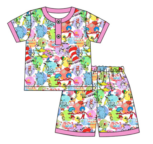 Baby Girl Toddler Short Sleeves Dr Reading Shirt Shorts Pajamas Clothes Set Moq 5