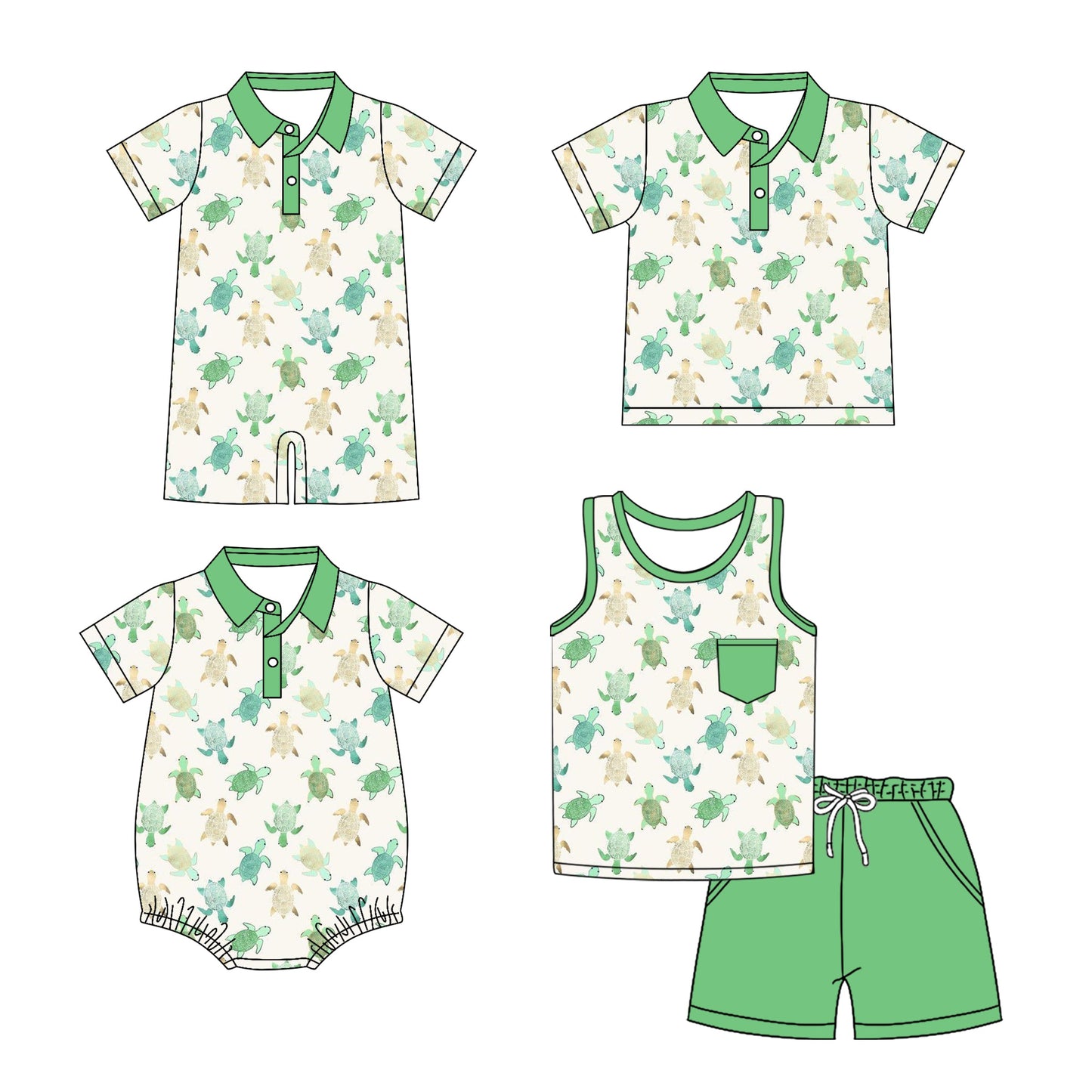 Baby Boy Short Sleeves Turtles Sibling Romper Shirt Set ( Moq 5 Each Style ) 3.17